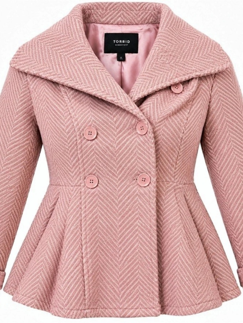 Torrid Women's Size 0 Light Pink Herringbone Double Breasted Peacoat Jacket